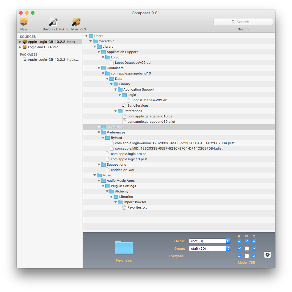 Composer showing the files needed for Logic and GarageBand indexes.