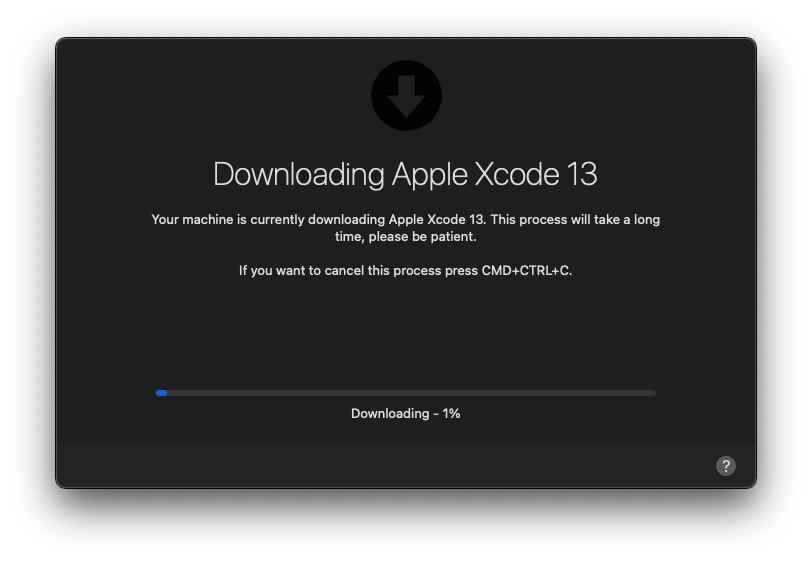 Example of Xcode downloading with the large install helper